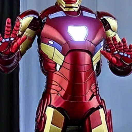 Prompt: joe biden in iron mans costume, amazing likeness. very detailed. hd. 4 k. intricate detail