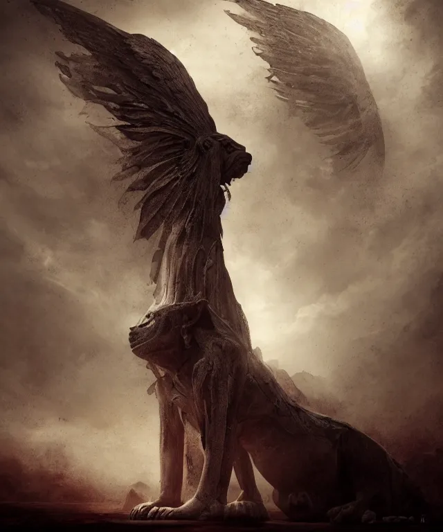 Image similar to epic professional digital art the sphinx, horrific yet beautiful vibe, evocative, atmospheric lighting, painted, intricate, highly detailed, by leesha hannigan, wayne haag, reyna rochin, ignacio fernandez rios, mark ryden, iris van herpen, artstation, cgsociety, stunning, gorgeous, sharp focus, cinematic, masterpiece