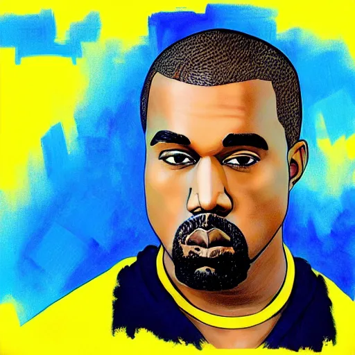 Prompt: kanye west portrait colors blue and yellow