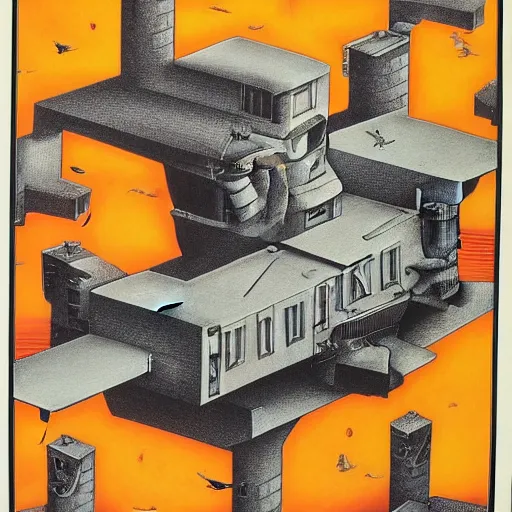 Prompt: Original M.C. Escher lithograph of the immorality of war, accurate details, hyperrealistic, extremely detailed, in the style of Lisa Frank