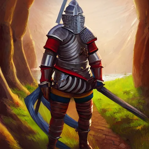 Prompt: a portrait of a medieval knight in a scenic environment, by andreas rocha, colorful