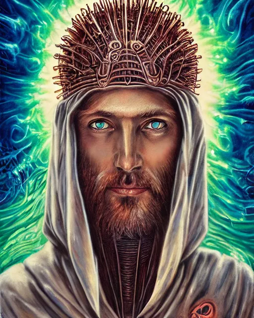 Image similar to jesus christ in a supermarket, by antonio j. manzanedo, giger, alex grey, android jones, wayne barlowe, philippe druillet, raymond swanland, cyril rolando, josephine wall, harumi hironaka, trending on artstation