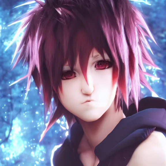 Prompt: 3D render of a cute emo anime boy, fantasy artwork, fluffy, close-up, award winning, hyper detailed, very very very beautiful, studio lighting, artstation, unreal engine, unreal 5, 4k, octane renderer