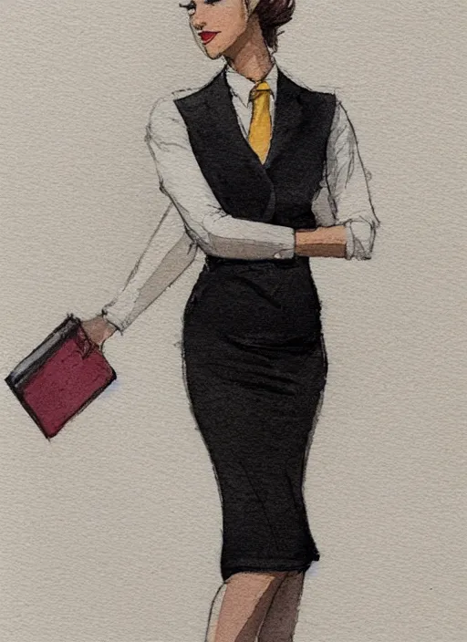 Image similar to concept art of a modern office life, young attractive business woman, pencil miniskirt, pinterest, artstation trending, behance, watercolor, by coby whitmore, silver, laser light,