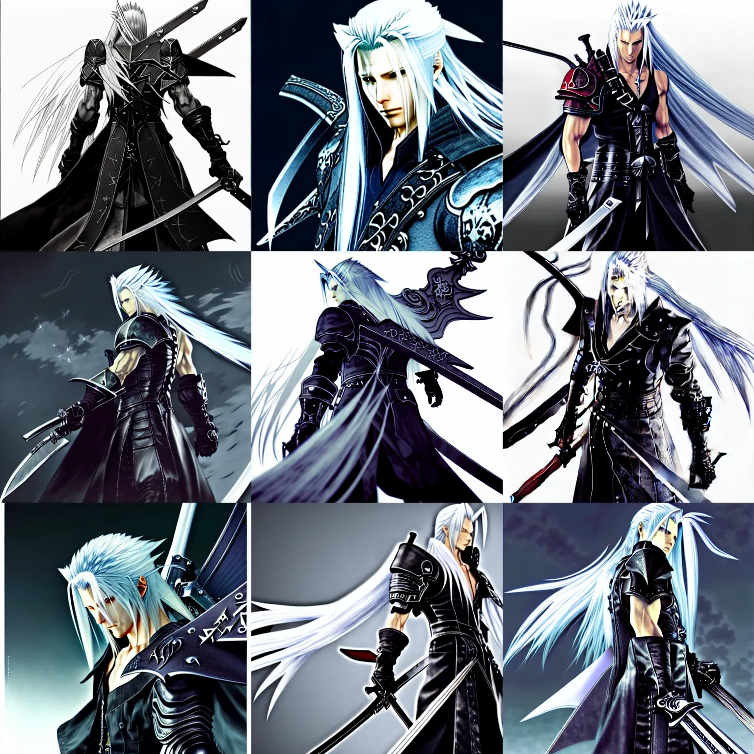 Prompt: sephiroth illustrated by akihiko yoshida, concept artwork, highly detailed