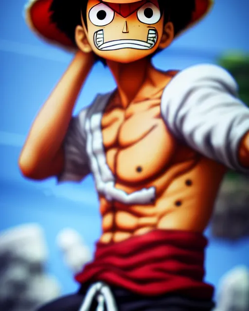 Image similar to luffy | | artgerm, deviantart, realistic, dramatic shadowing, 8 k, hd, octane render, perfect