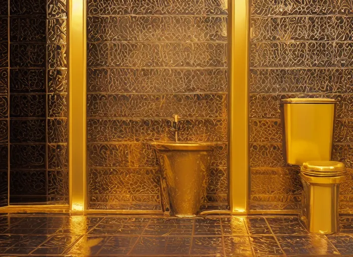 Image similar to photo of a golden toilet with dollars inside, ultra detailed, studio photography, colorful, dramatic lighting