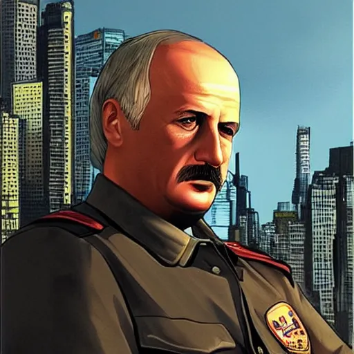 Prompt: Alexander Lukashenko in Grand Theft Auto IV artwork