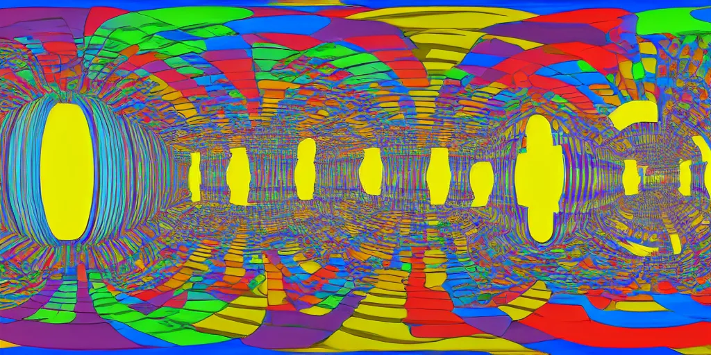 Image similar to colorful equirectangular room by escher