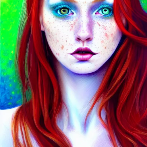 Image similar to a red haired, beautiful woman with blue / green eyes, some freckles, pale skin deep focus, elegant, digital painting, smooth, sharp focus, golden ratio, illustration, ultra realistic, 8 k, art by jasmine becket griffith