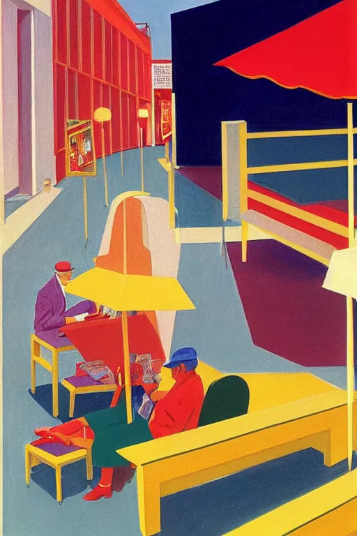 Image similar to Sunday Evening at the mall by David Hockney, Edward Hopper, 1958, exhibition catalog