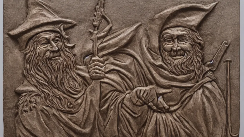 Prompt: relief artwork of a wizard