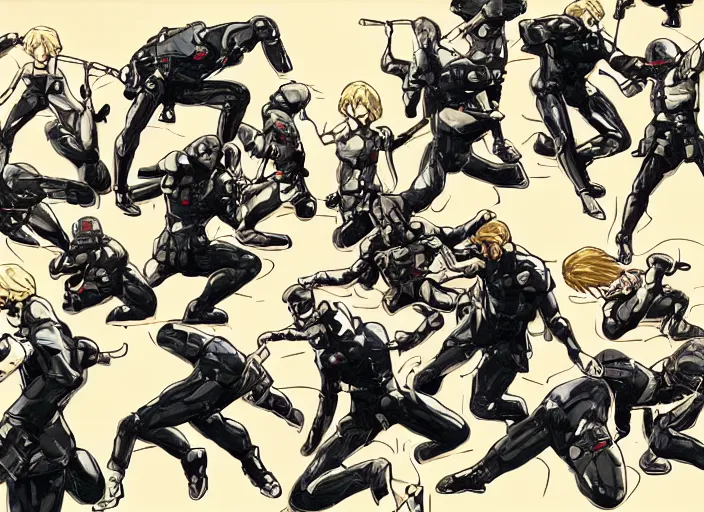 Prompt: every metal gear solid 2 enemy, including the bosses, beating up raiden all at once. :1 by sachin teng :6