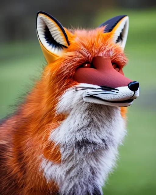 Image similar to portrait photo still of a fox fursuit, 8 k, 8 5 mm f 1. 8, fursuit