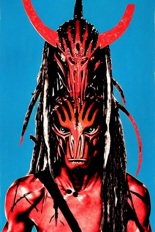 Image similar to predator yautja movie poster by andy warhol