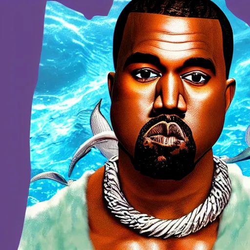 Prompt: Kanye West as a mermaid, looking in awe at delicious fish sticks, dynamic lighting, concept art, beautiful 4k