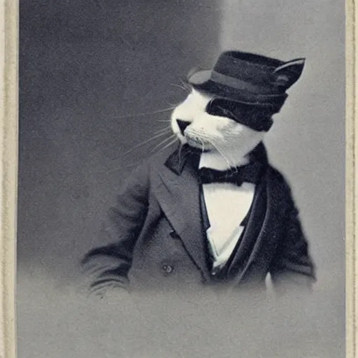 Prompt: a cat with a top hat and a monocle!!!!, 1 8 8 0 vintage photo, ultra detailed