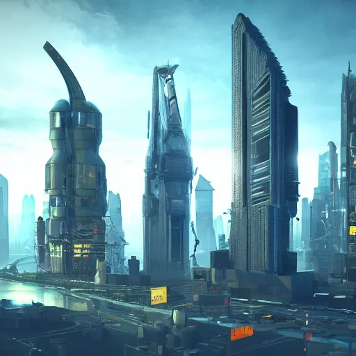 Prompt: sci fi megacity made in blender, in the style of Ian hubert , high quality, lots of detail, futuristic, photoshop post process, realistic, warm lighting, warm atmosphere