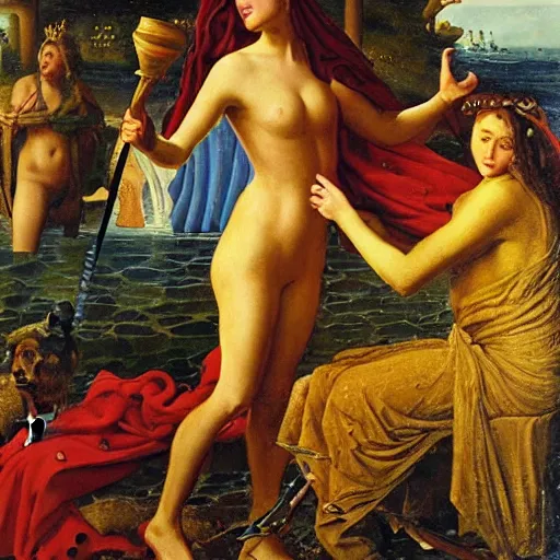 Image similar to circe of the odyssey, art by hubert van eyck