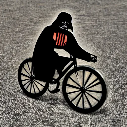 Image similar to Darth Vader riding a bicycle, photo realistic, award-winning, highly-detailed