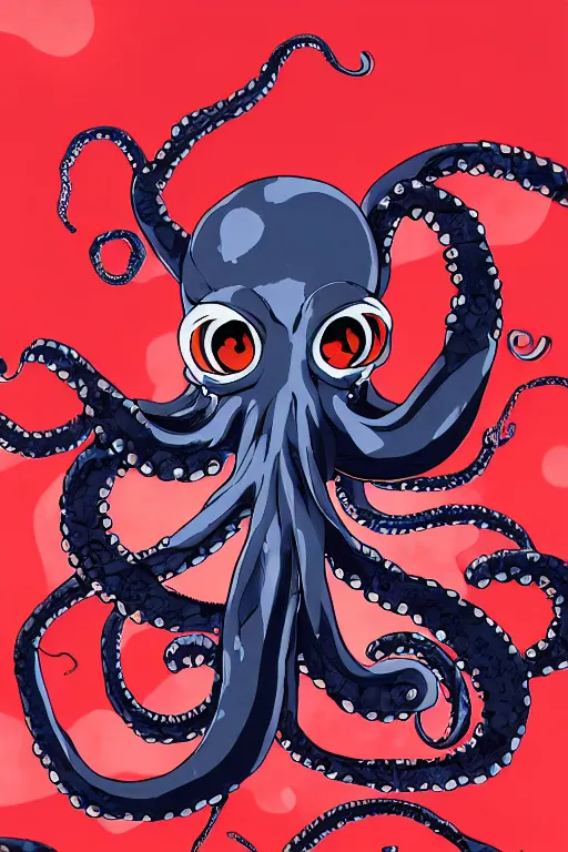 Image similar to key anime visuals of an octopus ninja, with a katana in his tentacle. the octopus is dressed as a ninja. highly detailed, intricate, directed by makoto shinkai, anime manga style, trending on art station.