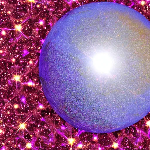 Image similar to planet with skin of texture of glitter, lsd