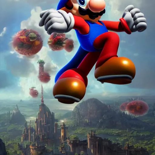 Image similar to A fusion of mario and sonic, ultra realistic, concept art, intricate details, dark, highly detailed, photorealistic, octane render, 8k, unreal engine, art by artgerm and greg rutkowski and alphonse mucha