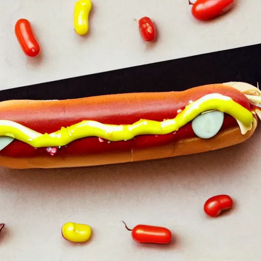 Image similar to a hotdog with highly detailed features of a caterpillar