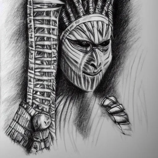 Image similar to mummy mummy fighting warrior, in jungle, pencil drawing, engraving, simple