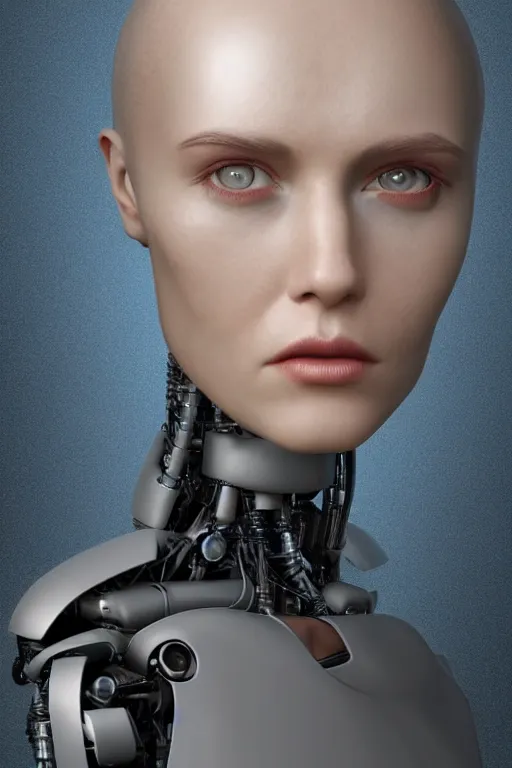 Image similar to robot with human face, female head, woman human face, human face realistic, human head, cyborg frame concept, cyborg by ales-kotnik, sci-fi android female