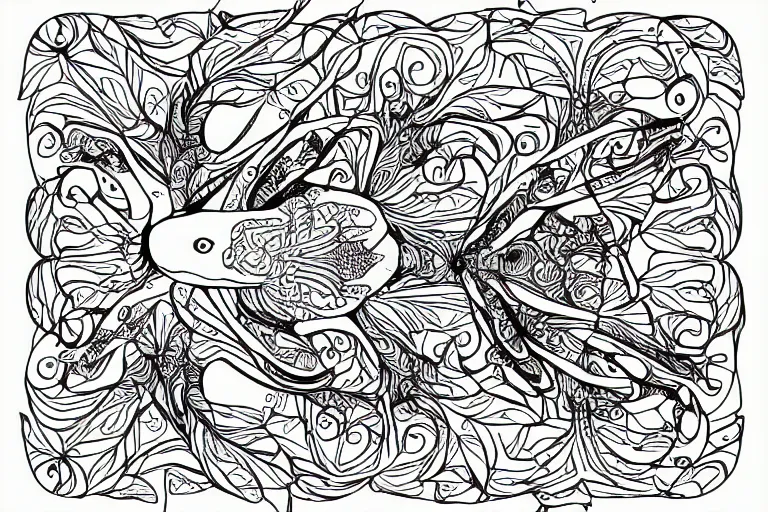 Image similar to beautiful frog, ornamental, fractal, ink draw, line art, vector art, outline