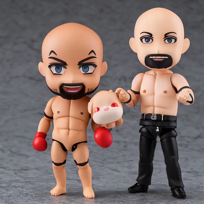 Image similar to boxer andrew tate bald with beard, an anime nendoroid of boxer andrew tate bald with beard, figurine, detailed product photo