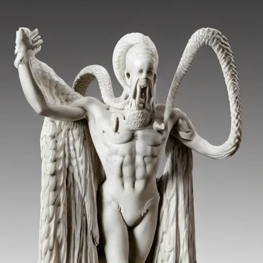Image similar to a marble sculpture of the caduceus by h. r. giger