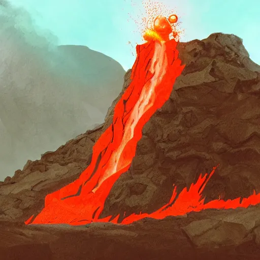 Image similar to lava monster climbing out of the center of a volcano, digital concept art, artstation