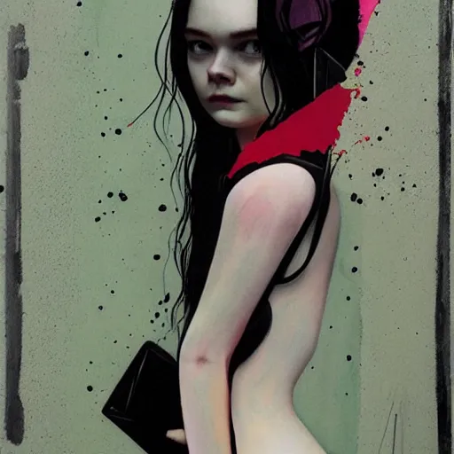 Image similar to Elle Fanning in a slasher film picture by Sachin Teng, asymmetrical, dark vibes, Realistic Painting , Organic painting, Matte Painting, geometric shapes, hard edges, graffiti, street art:2 by Sachin Teng:4