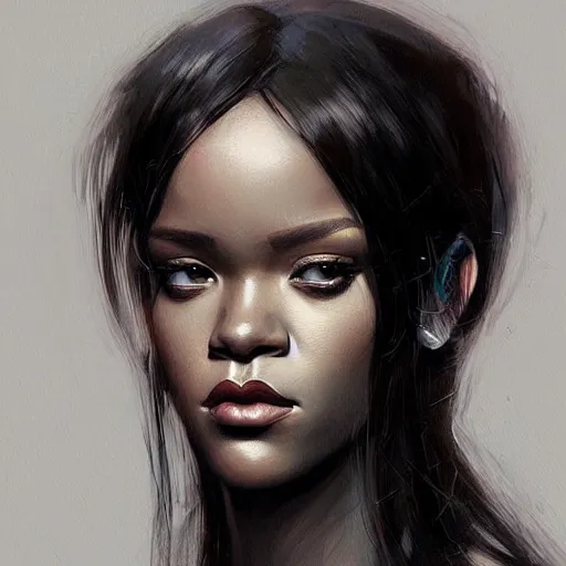 Image similar to “ portrait of rihanna by greg rutkowski, young, attractive, highly detailed portrait, scifi, digital painting, artstation, concept art, smooth, sharp foccus ilustration, artstation hq ”