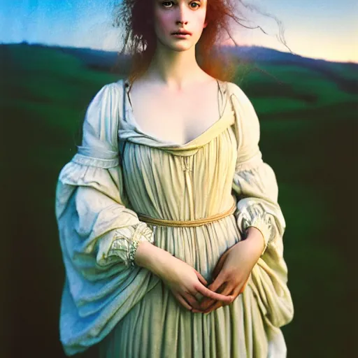 Image similar to photographic portrait of a stunningly beautiful renaissance pre raphaelite female maiden in soft dreamy light at sunset, contemporary fashion shoot, by edward robert hughes, annie leibovitz and steve mccurry, david lazar, jimmy nelsson, breathtaking, 8 k resolution, extremely detailed, beautiful, establishing shot, artistic, hyperrealistic, beautiful face, octane render