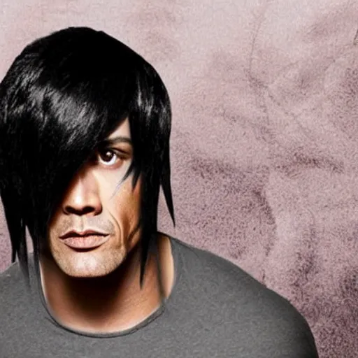 Prompt: the rock with emo hair