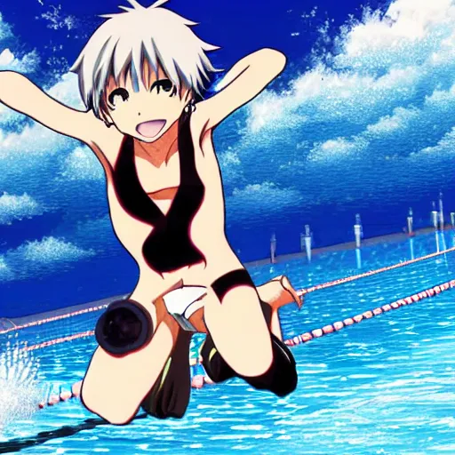 Image similar to anime visual of a perfect dive, swimming