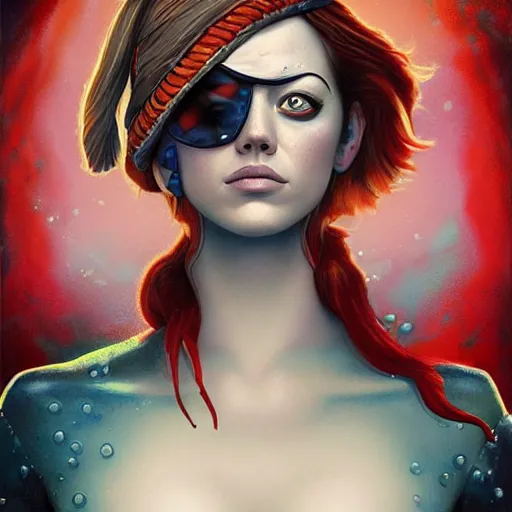 Image similar to underwater pirate portrait of emma stone, pixar style, by tristan eaton stanley artgerm and tom bagshaw.