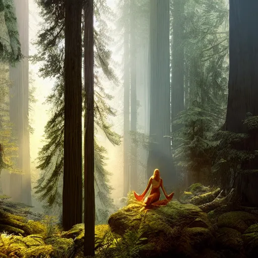 Prompt: angel in a redwood forest, sunlit, octane render, matte, greg rutkowski, highly detailed, hdr