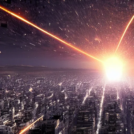 Image similar to meteorites striking the city, annihilating it, 4 k highly detailed