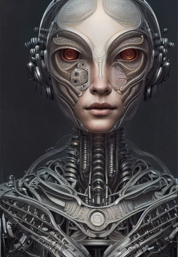 Image similar to ultra realist intricate detailed painting of a single attractive alien female, cyborg male, full body, curvy, cyborg tech, symmetry accurate features, very intricate details, focus, 8k render, artstyle Hiraku Tanaka and Tom Bagshaw, award winning