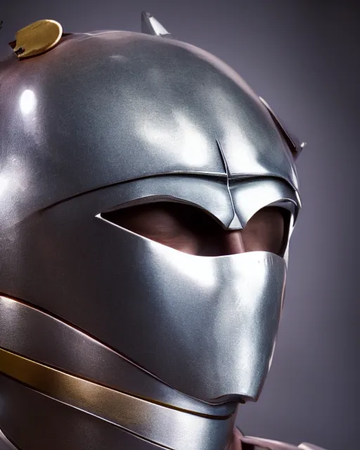 Prompt: realistic photo portrait of a metal hero sentai woman with human head, studio lighting, 1 5 0 mm