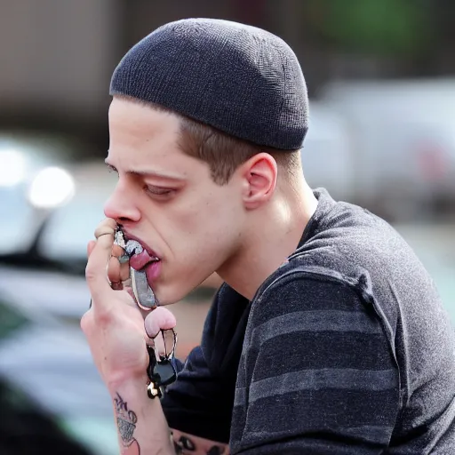 Image similar to pete davidson looking for his keys, really sad, probably can't find them