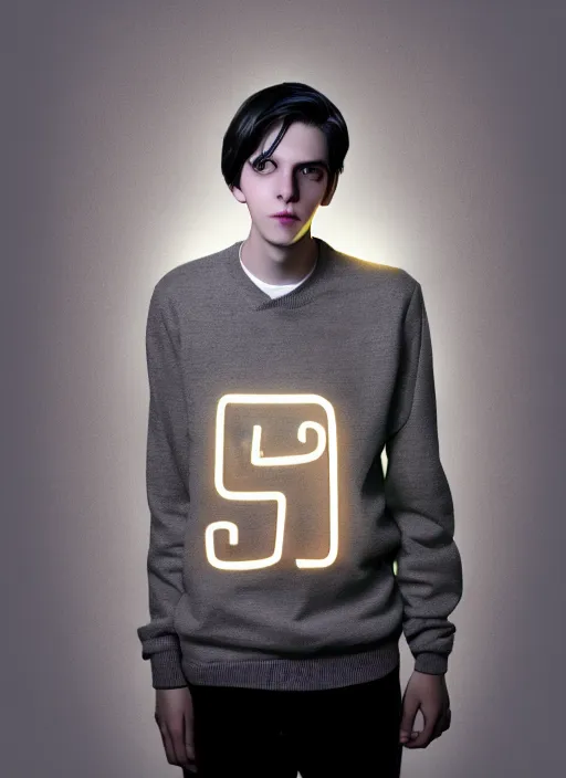 Image similar to portrait of teenage jughead jones wearing a light grey crown, photorealistic, crown, eyes closed, crown, black hair, sweater with letter s on it, letter s, intricate, elegant, glowing lights, highly detailed, digital painting, artstation, concept art, smooth, sharp focus, illustration, art by wlop, mars ravelo and greg rutkowski