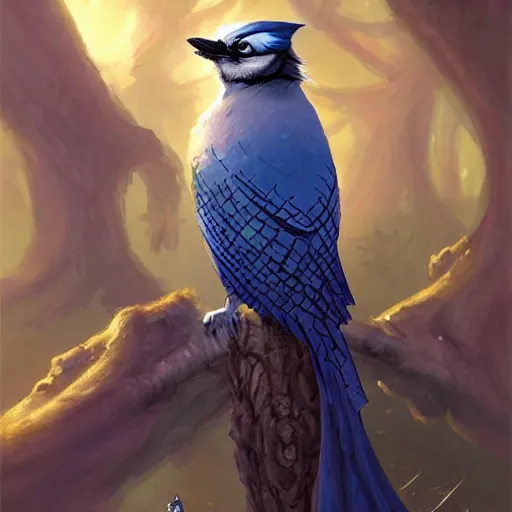 Image similar to wise old blue jay, tiny, small, short, wizard robe, cute and adorable, pretty, beautiful, dnd character art portrait, matte fantasy painting, deviantart artstation, by jason felix by steve argyle by tyler jacobson by peter mohrbacher, cinema