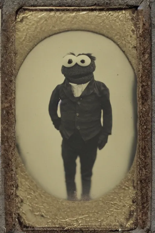 Prompt: a tintype photo of a muppet