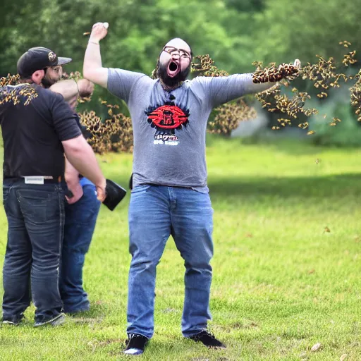 Image similar to HD photo of an angry WingsofRedemption screaming at bees