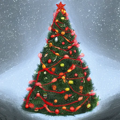 Prompt: sentient christnas tree, digital drawing, extremely detailed